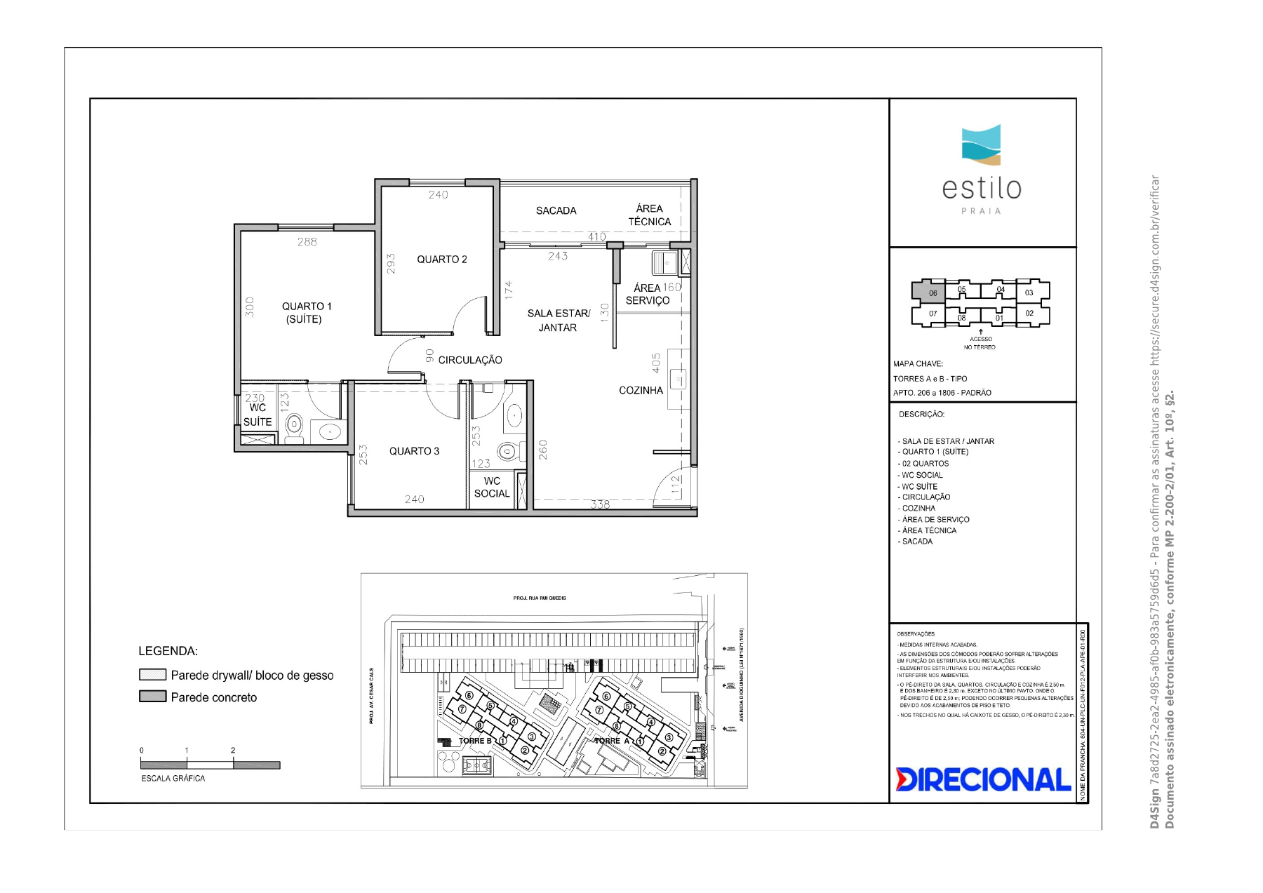 Planta do apartamento final 06 do Estilo Praia